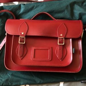 Red Leather Satchel w/ Top Handle & Adjustable Strap